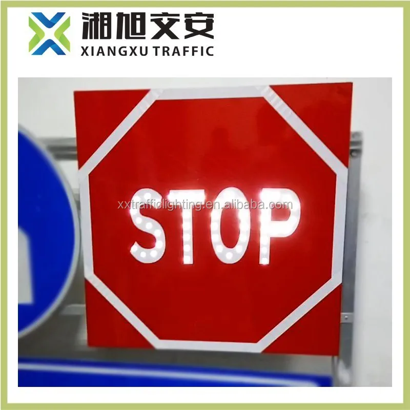 solar power road safety warning sign Aluminum traffic led flashing stop sign board