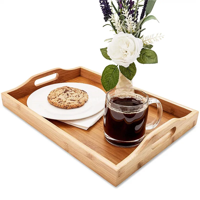 Juvale Wood Food Serving Tray with Handles Bamboo pallet