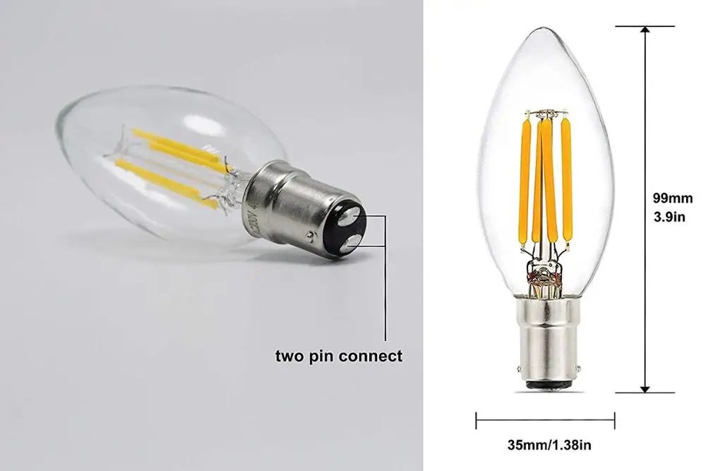 4W B15 bayonet base 5pack indoor outdoor decorative C35 led filament bulb