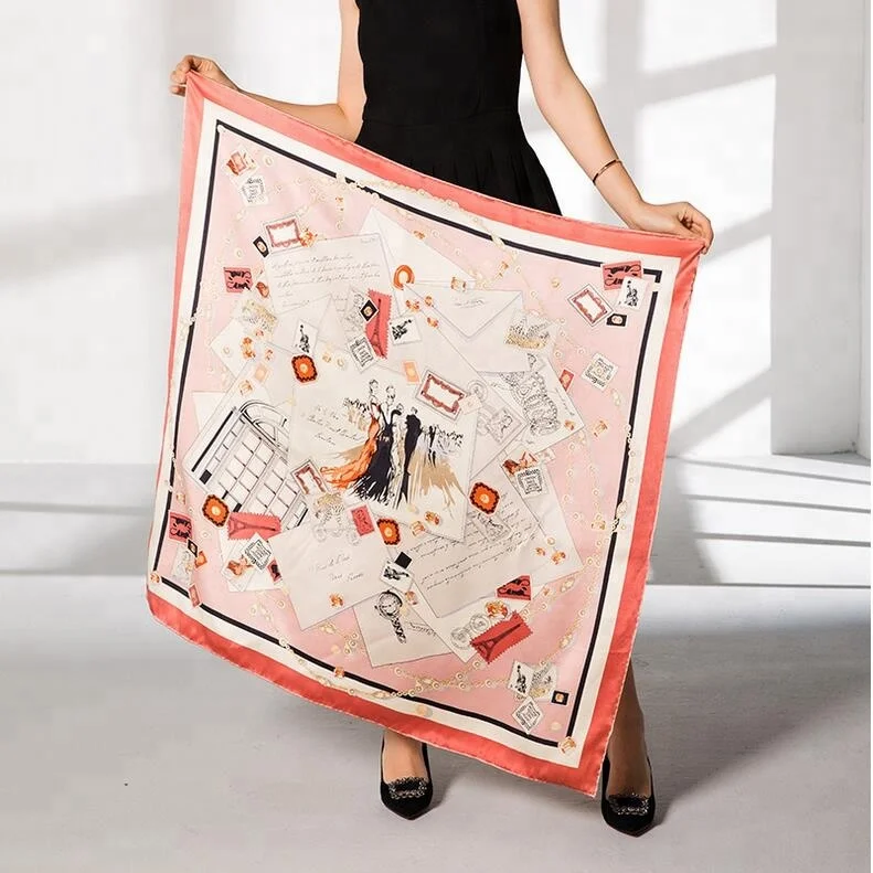 ZP wholesale and OEM satin square 100 silk scarf 90x90cm