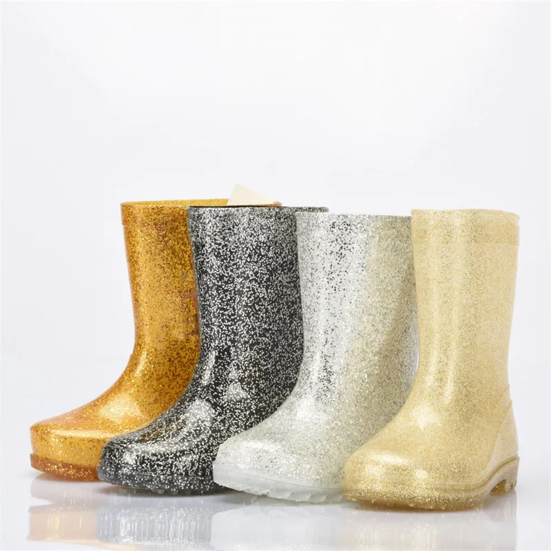 Customized New Style Hot Selling Waterproof Kids Fashionable Transparent Glitter PVC Children Rain Boots