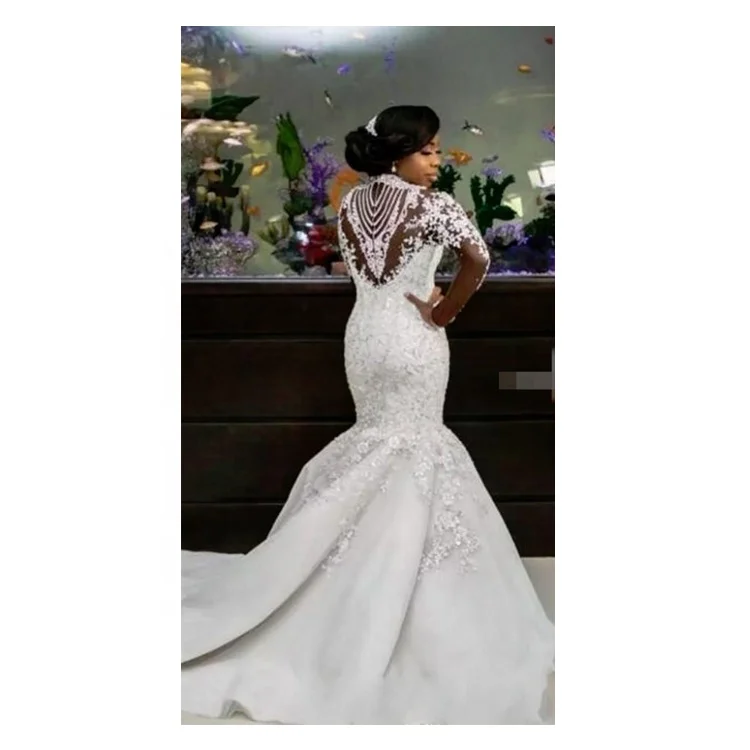 Nigerian Fashion Mature woman Fish Wedding Dresses With Pearls