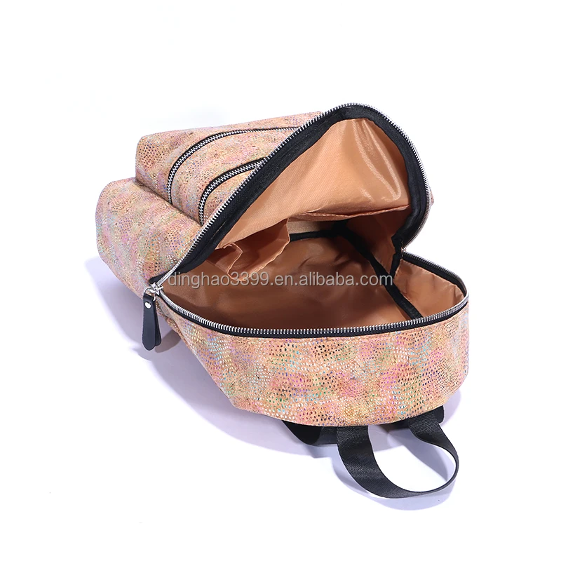 Glossy custom made cork paper backpack,Waterproof girl lady cork shoulder bag,Travel cork school bagback laptop computer bag