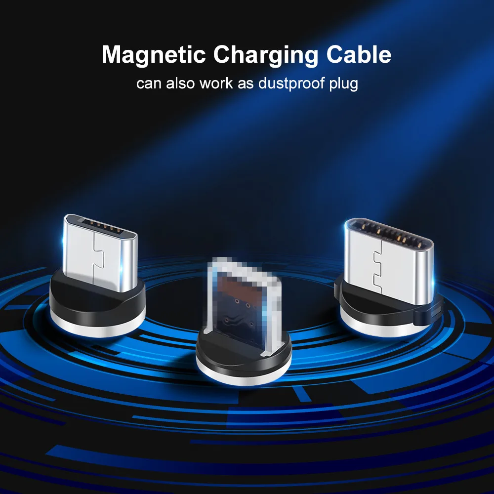 2.4A 3 in 1 LED Magnetic Charging Cable Upgraded Nylon Braided Magnet USB Charger Cable for Samsung iPhone Charger