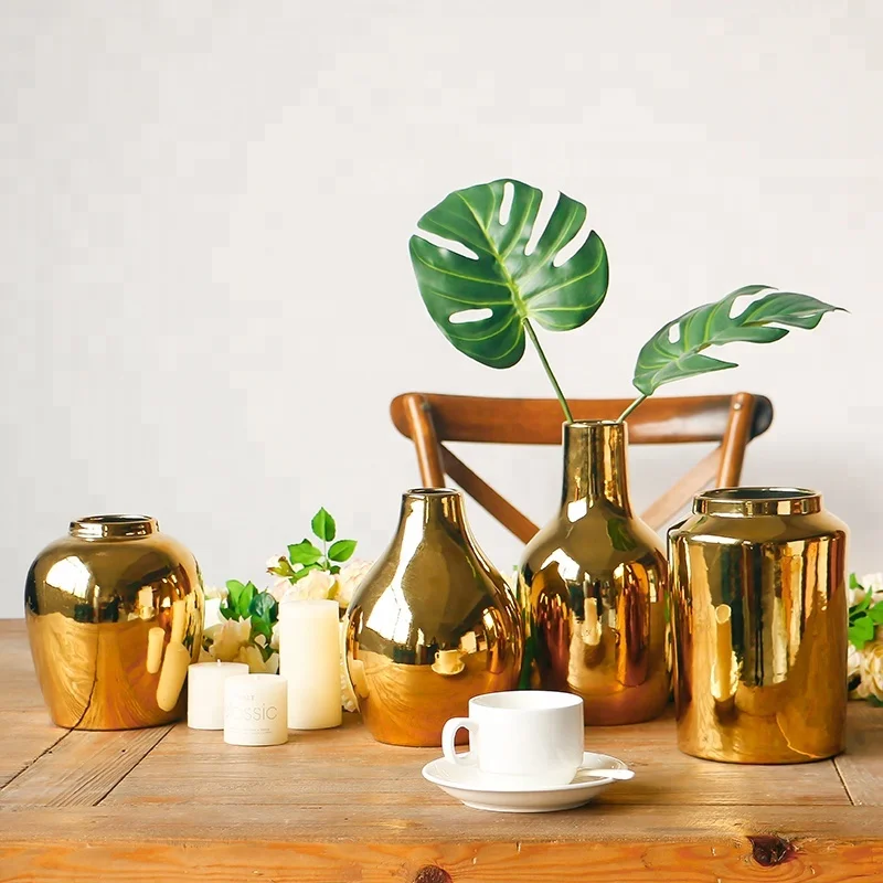 
 Jingdezhen porcelain flower vase with gold color for home hotel office decoration ceramic holiday gift  