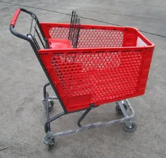 Прочная пластиковая корзина для супермаркета 100 л с красной пластиковой корзиной