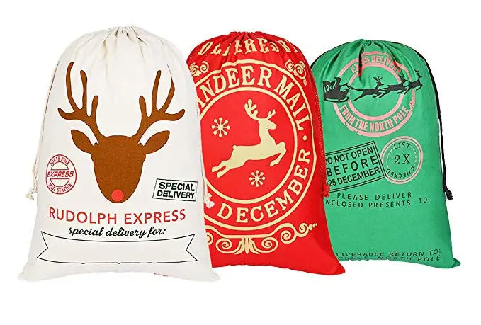 Санта-мешок для рождественские детские пижамы с рождественским сумка мешок Санта в декорированном мешковиной горшке рождественские подарочные пакеты