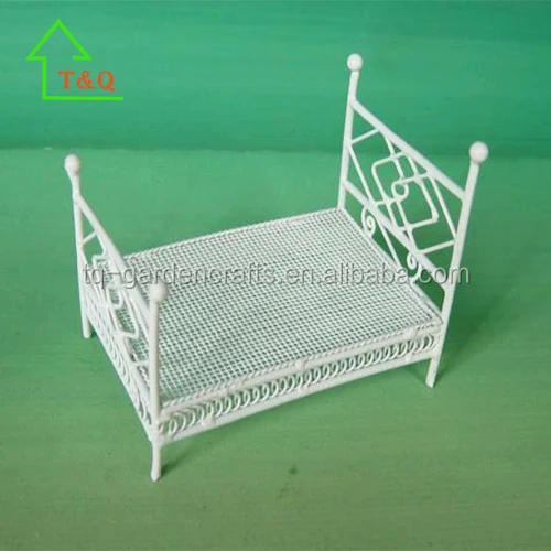 
Miniature Dolls House 1:12 Bedroom Furniture White Wire Wrought Iron Rocking Bed 