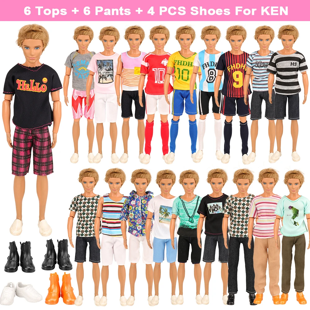 
Kid Girl Toy Gift 21 Sets=Random 6 Ken Clothes + 4 Ken Shoes + 6 Pants Tops Dresses +5 Shoes Accessories for 11.5inch30cm Doll 