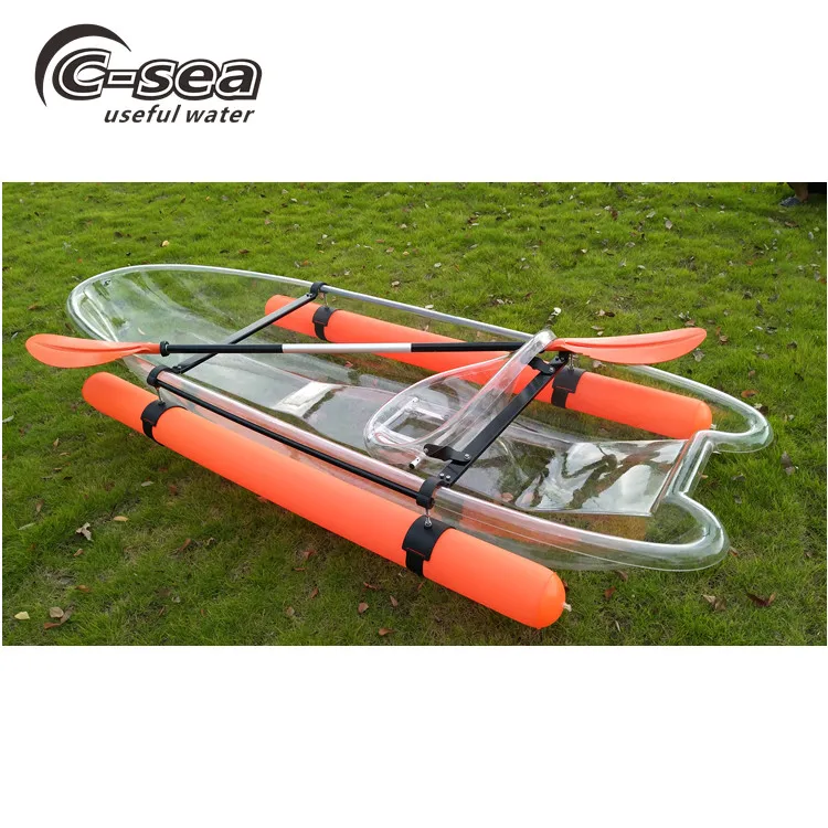 270cm single transparent canoe kayak for 1 person rowing with clear bottom