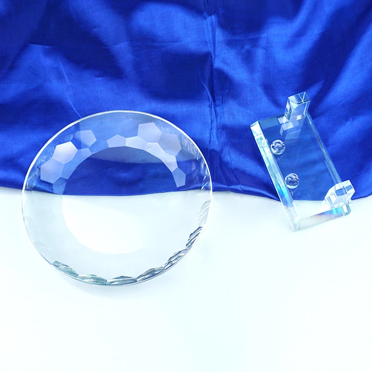 Round crystal trophy in plate shape for Sandblasting
