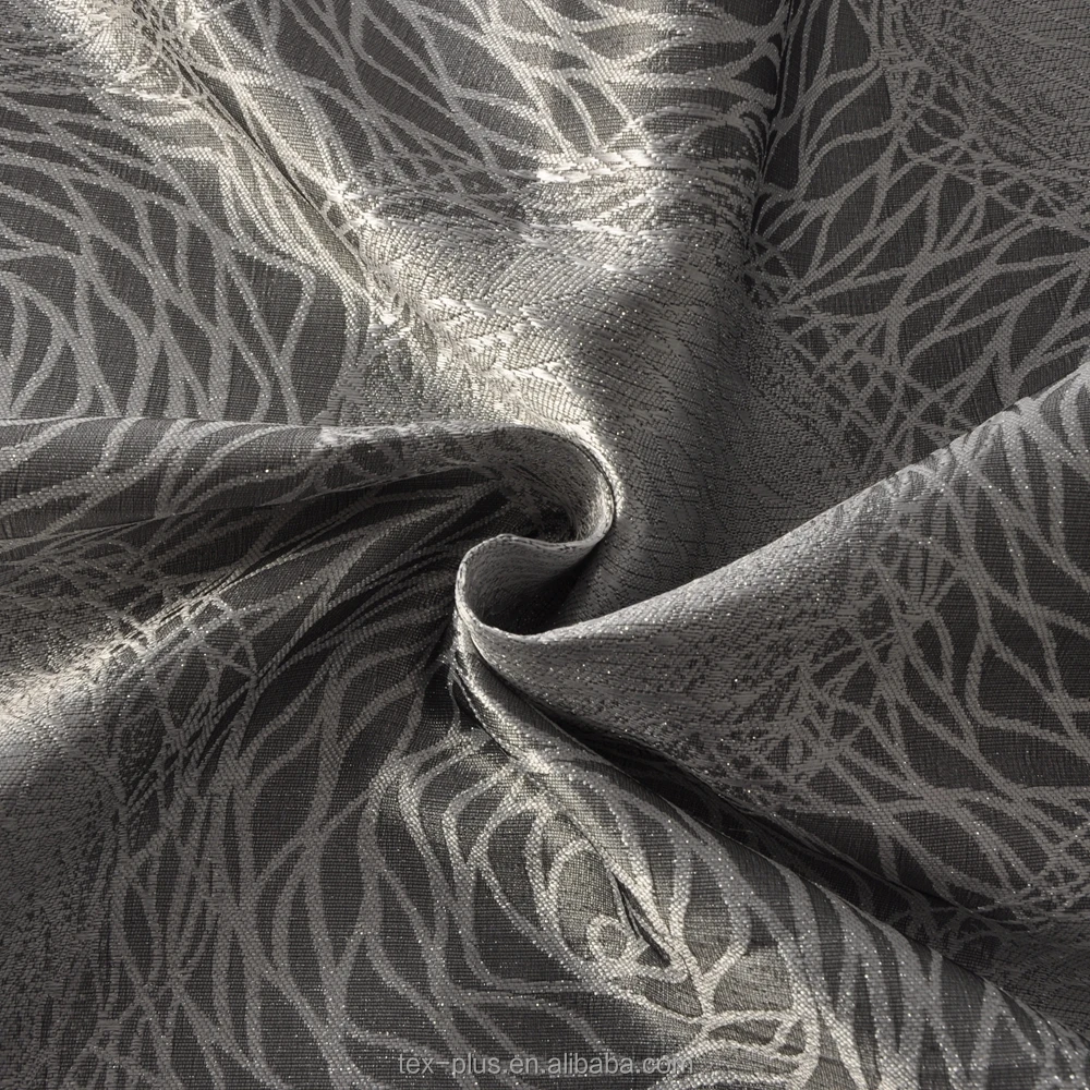wholesale luxury hotel and living room design royal silver metallic line gray jacquard curtains