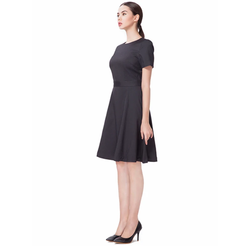 Latest elegant women office dress patterns a Line striped delicate cut zipper center back office dress for ladies