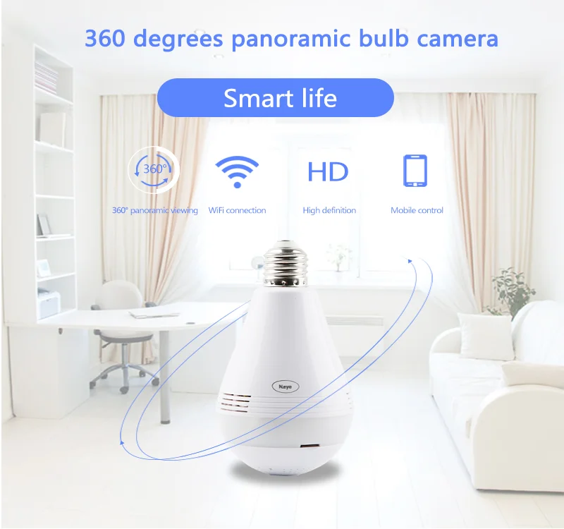 
2MP Home Wifi Security Fisheye Lens Panoramic Camera CCTV Hidden Light Bulb Camera 