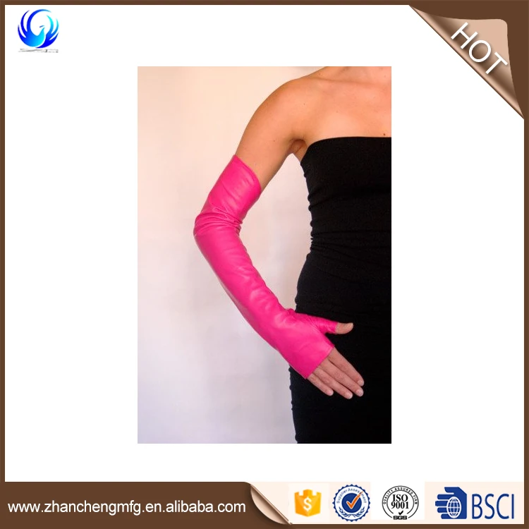 Pink Long Leather Opera Gloves