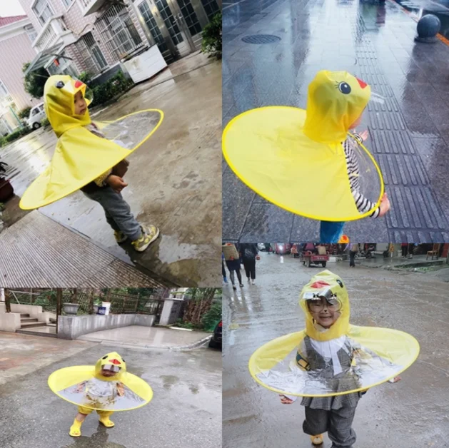 Hand free customized logo   children UFO umbrella hat raincoat