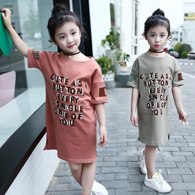 
2019 New Product Kids Cotton Fabric Casual Long Girls Summer T-shirt 