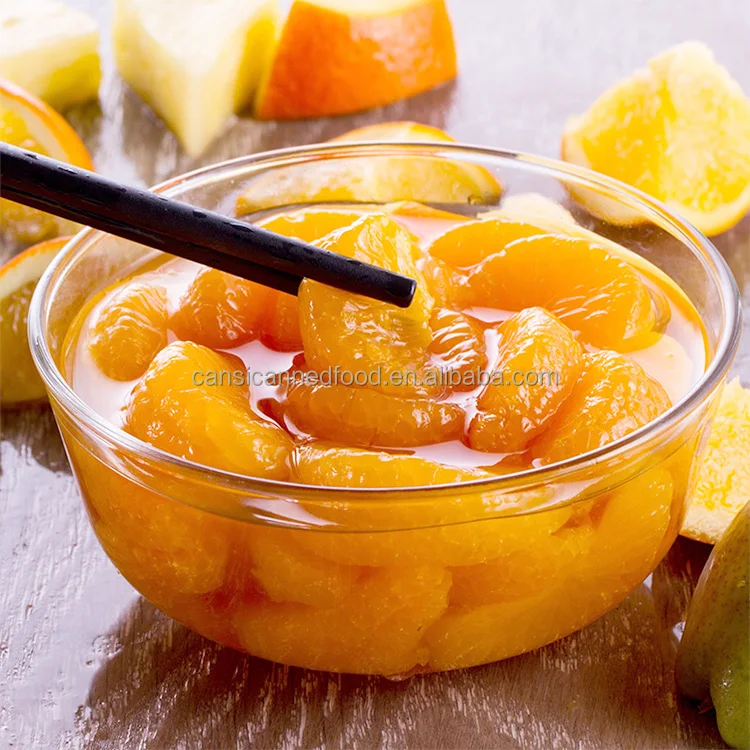 canned orange fruit segment in light syrup packed in jars / tins