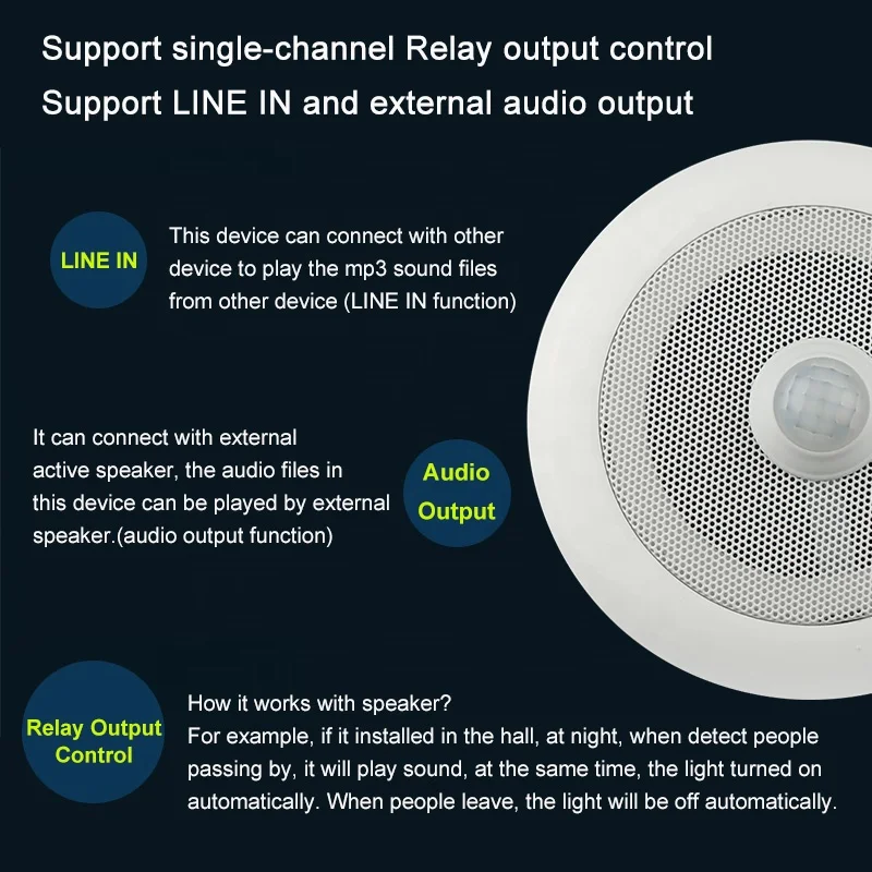 USB Downloadable Small Infrared Sensor LINE IN Mini Ceiling Audio Loudspeaker