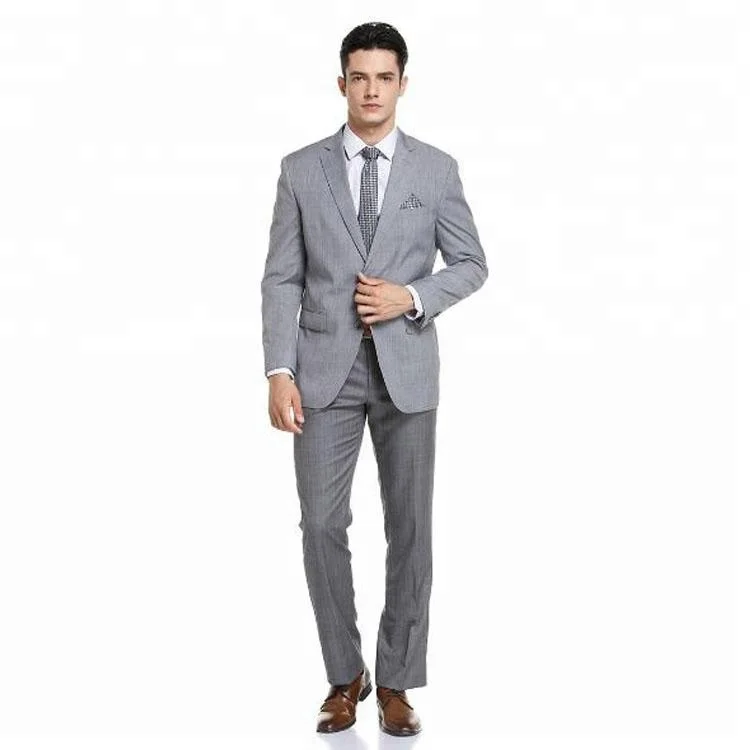 Hot selling new design coat pant men suit grey colour plain 100% wool wedding suit for men