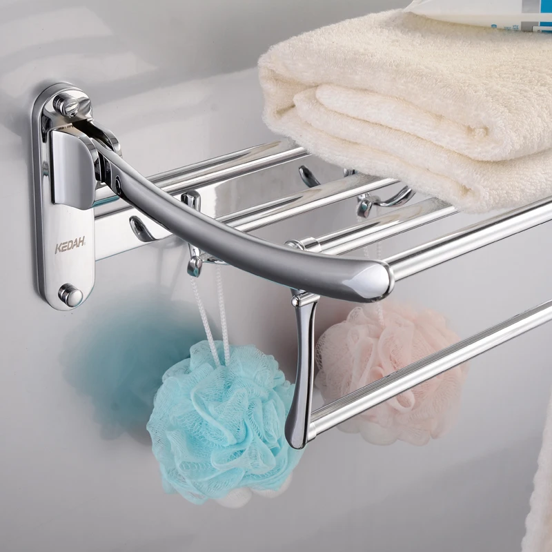 
hotel style wall with stainless steel vertical folding towel rack with clothes hook 