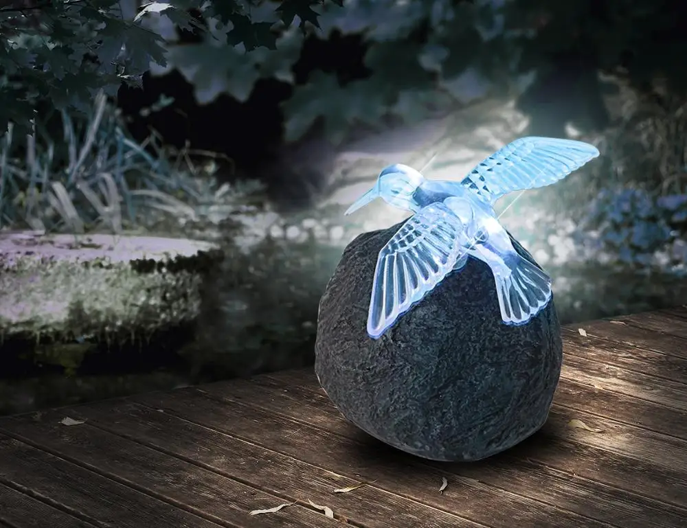 
KINGLAND New Creative Evergreen Garden Polystone bird Solar Garden Stones, solar waterproof motion sensor light 