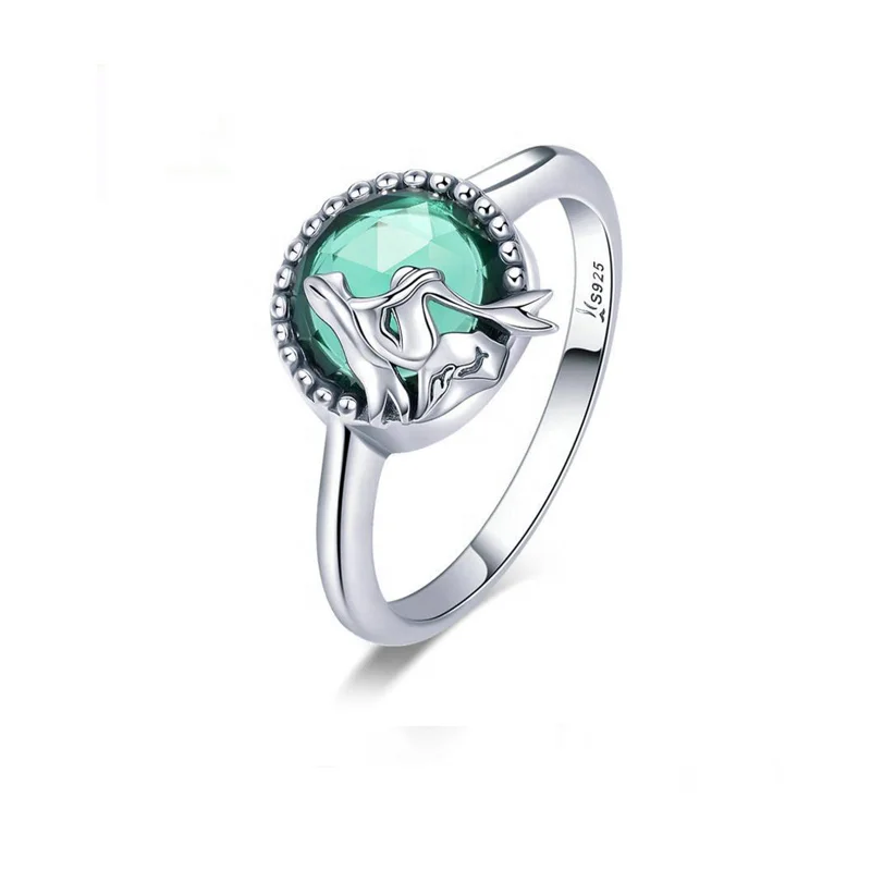 Hot Selling Mermaid Green Glass 925 Gemstone Silver Ring jewelry Natural stone ring