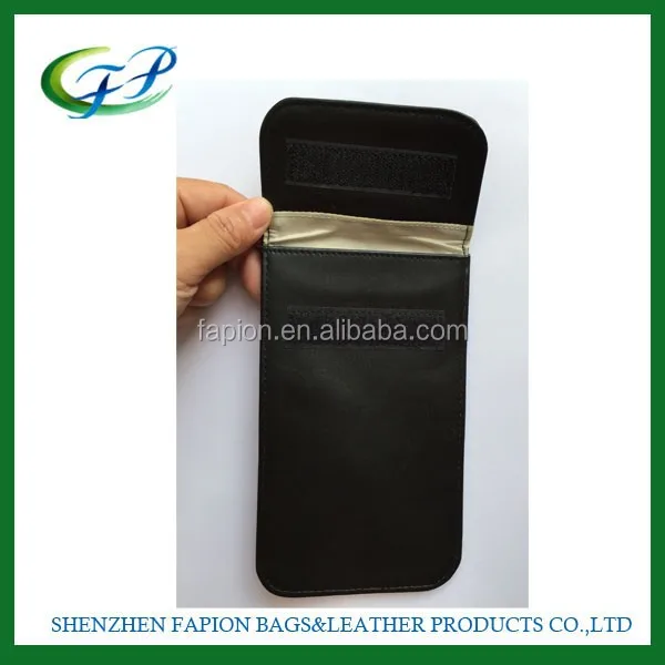 
black leather signal blocking copper mesh cell phone faraday cage 
