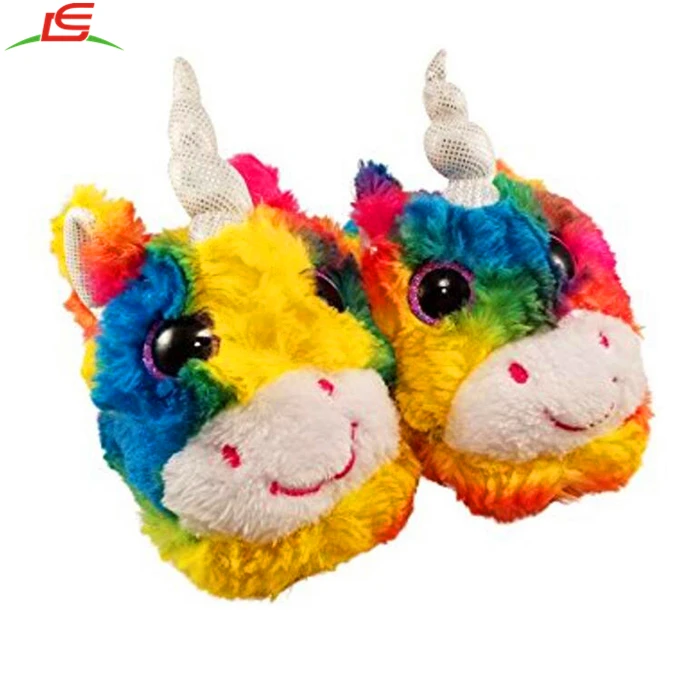 Rainbow Colors Girls Unicorn Slippers With Big Eyes