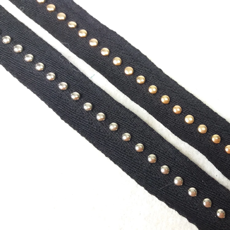 Latest black ribbon trimming with rivet nail for the garment