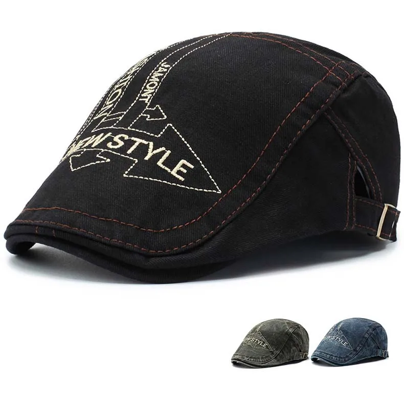 Cabbie Homme Breathable Fashion Letters Embroidery Flat Caps For Men Hat Unisex Beret Denim Forward Cap Women Sun Hats Berets