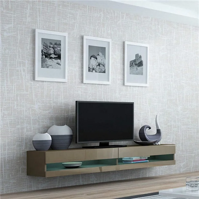 Factory Latest New LED Design TV Floating Wall Mountable Unit High Gloss Fronts Mounted Cabinet TV Stand