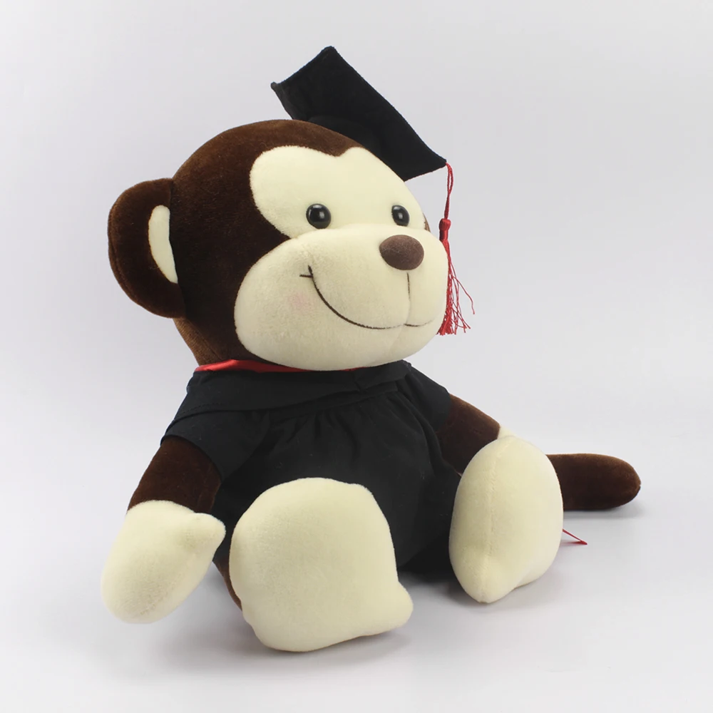 Graduation gift stuffed animal toy, plush sitting monkey with doctorial hat