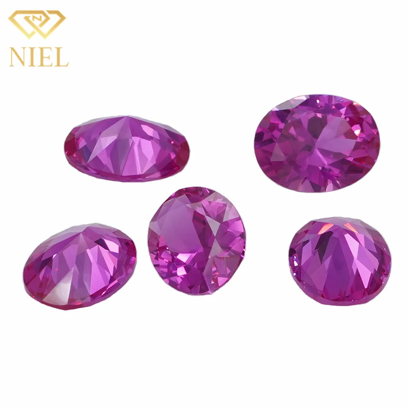 Niel gems 3# synthetic rose sapphire gemstones egg shape corundum stones prices pink saphire oval ruby