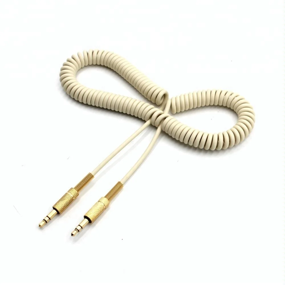 Spring Wire 3 Pin Male to Male Jack Aux Audio Cable with 3.5mm for Car