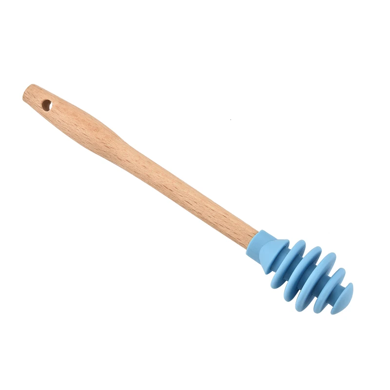 Eco-friendly  food grade plastic Portable Mini wooden handle silicone honey stirred rod stick Mixing spoon