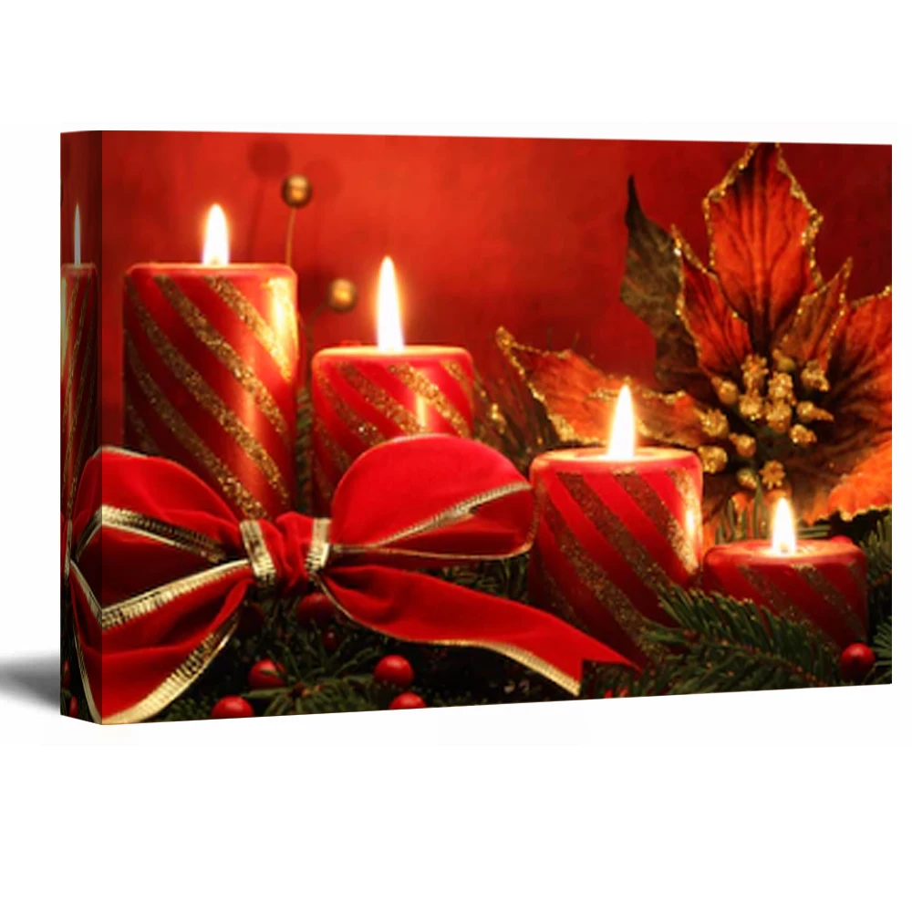 Современный декор, печать на заказ, холст, Рождественская свеча, светодиодная подсветка, Настенная картина для гостиной (60767126276)