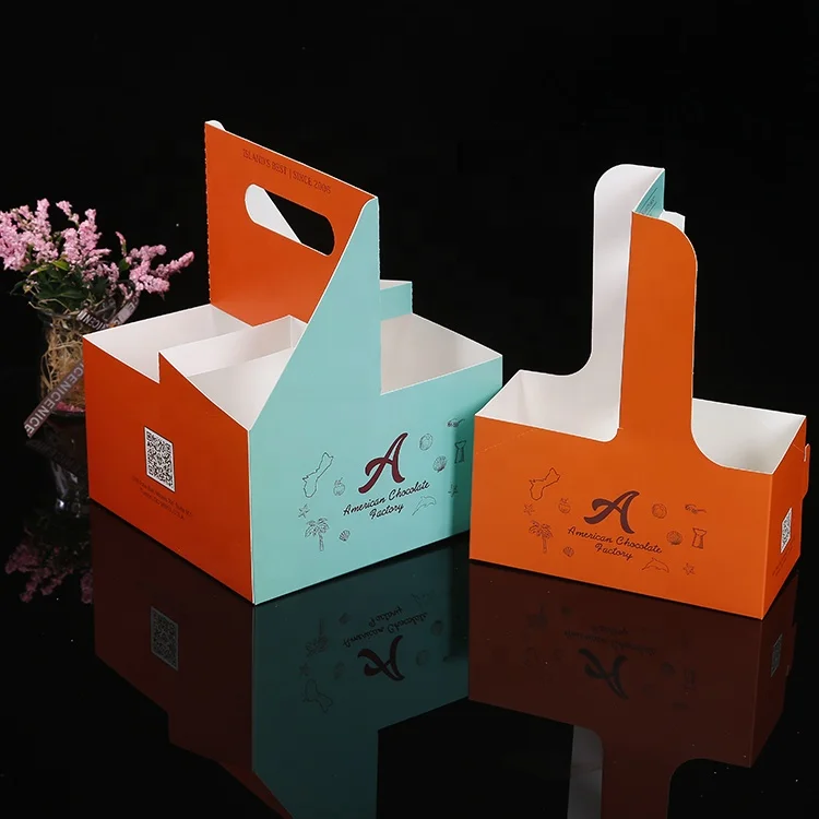 
Disposable paper cup carrier with handle,2 & 4 cup cardboard drink carrier boxes 
