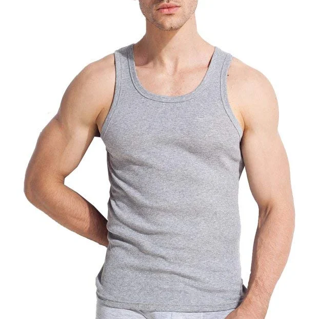
single jersey fabric 100 organic cotton tank top sleep wear sleeveless male undershirt tight mens grey vest 