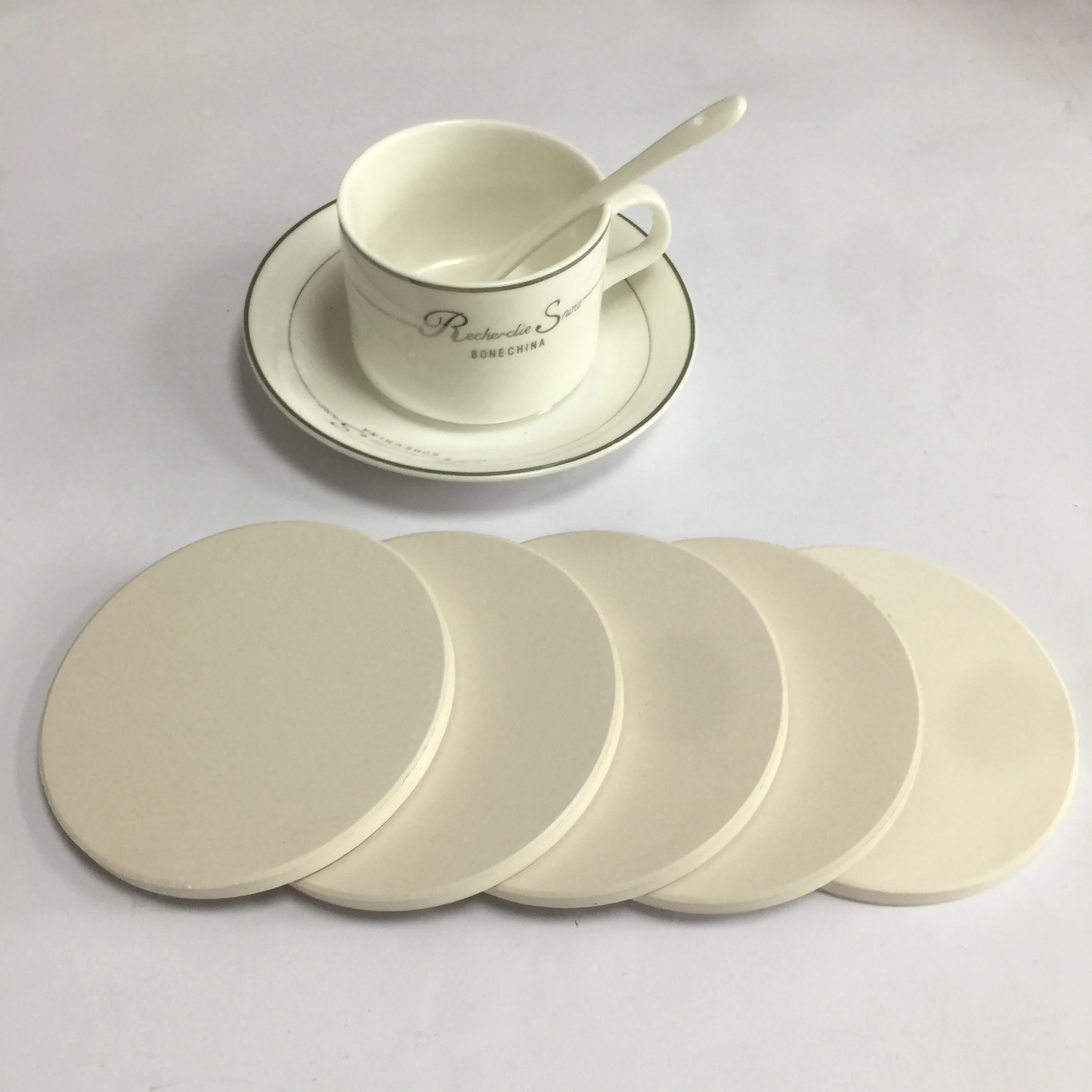 4 Pack DIY Ceramic Stone Cork Backing 4 inches Glossy White Ceramic Coasters