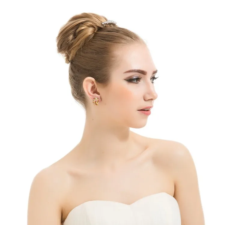 LUOTEEMI Wholesale Jewelry New Multi-color Marquise-cut A AA Cubic Zirconia Micro Paved Egg Shape Women Fashion Cuff Earrings