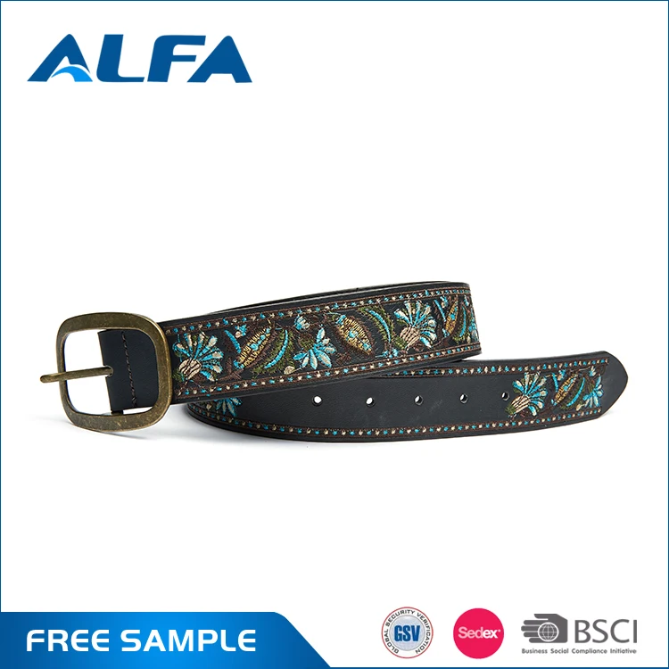 Alpha Latest Fashion Trends Women Men Casual Durabl Pure Leather Embroider Leather Belts