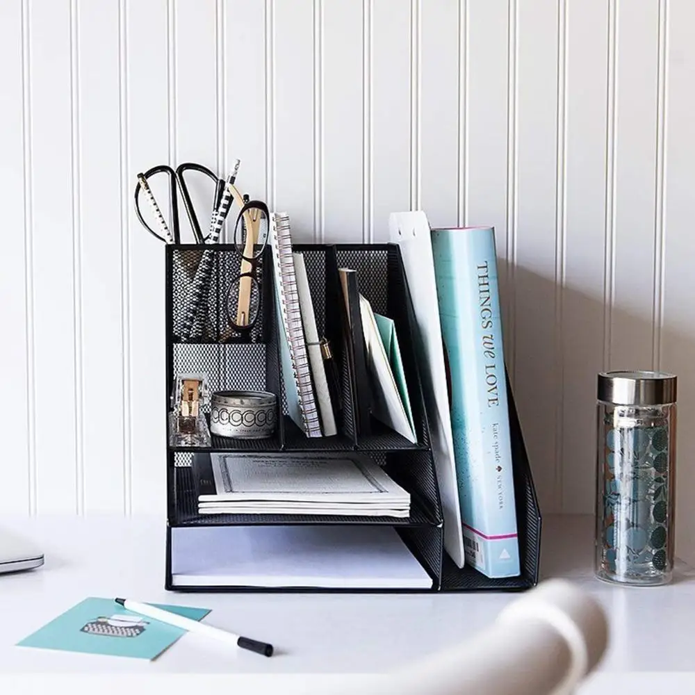 Inno-Crea Office Supplies Metal Mesh Desk File Organizer with Double Tray