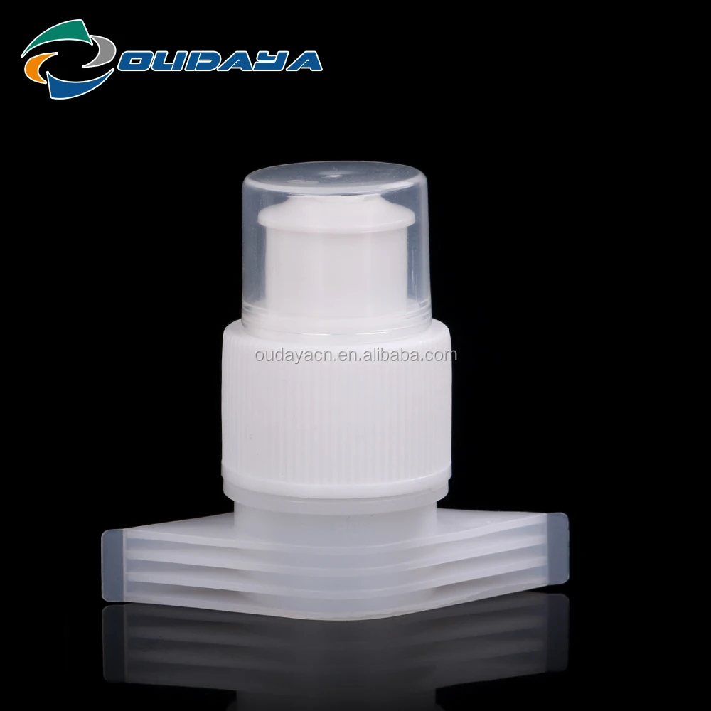 Hot sale 22mm push pull plastic spout with lid for stand up water bag