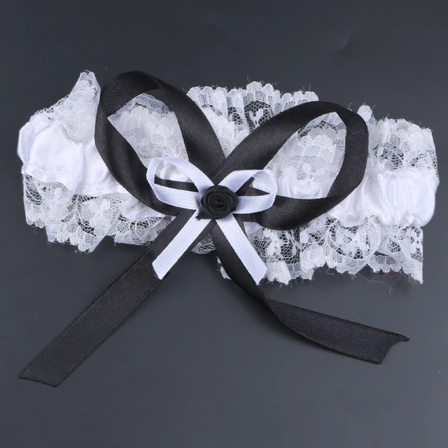 Single bride  party  bachelorette hen Party sexy girl lace garter white bow decorated with black leg garter