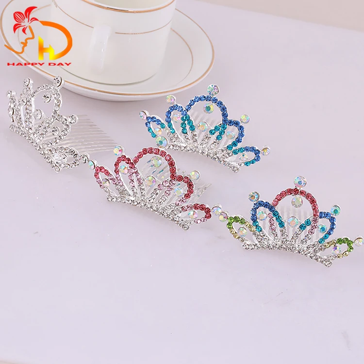Wholesale Princess Colorful Rhinestone Crown Hair Accessories Bridal Tiara