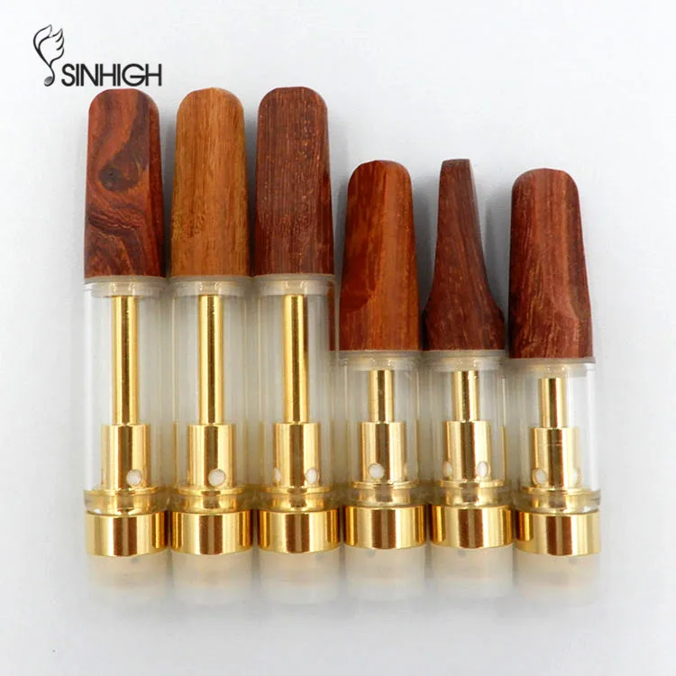 Wholesale Wood Tip Disposable Thick Oil Atomizer Cartridge E Cigarette Gold Vapor Cartridges