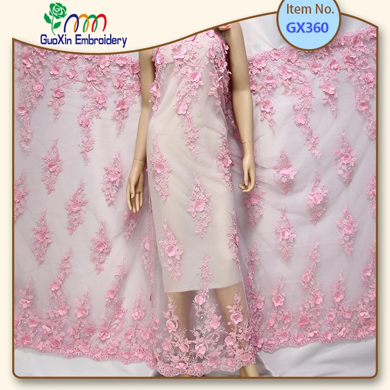 High quality fancy 3d dress fabric, embroidery lace fabric, lace applique