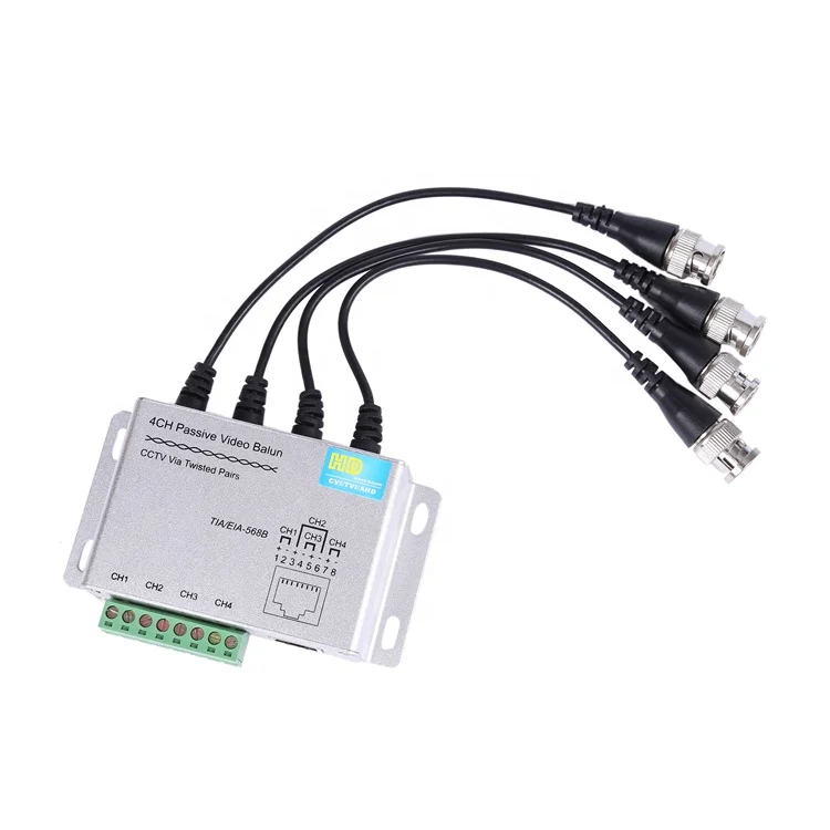 4 channel male BNC passive twisted-pair video balun for cctv system