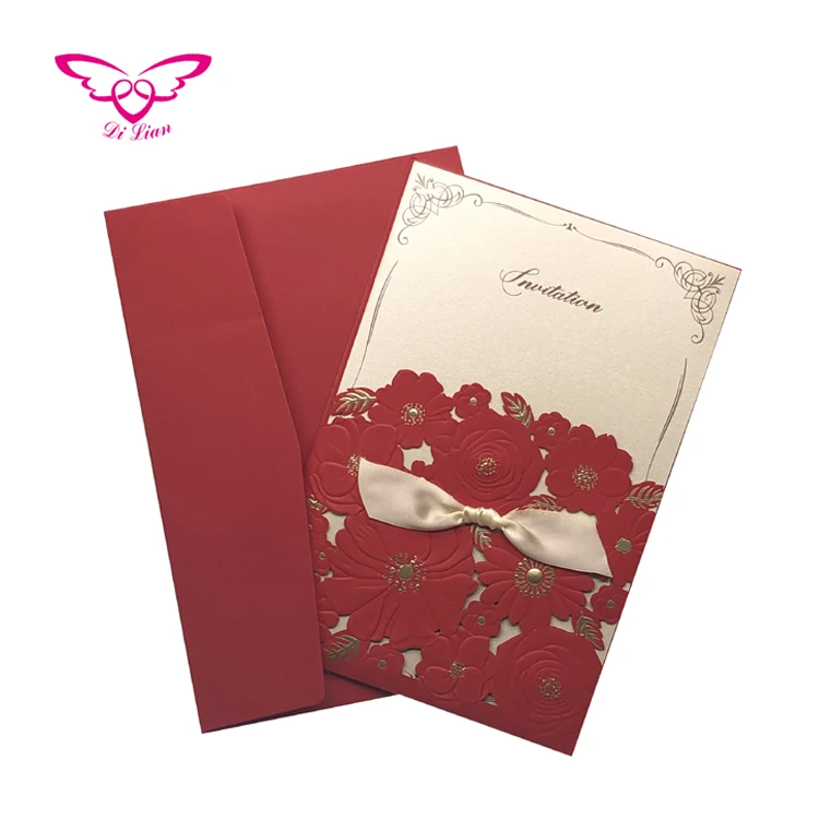 
White Embossing Flower Pocket Wedding Laser Cut Invitation Card 